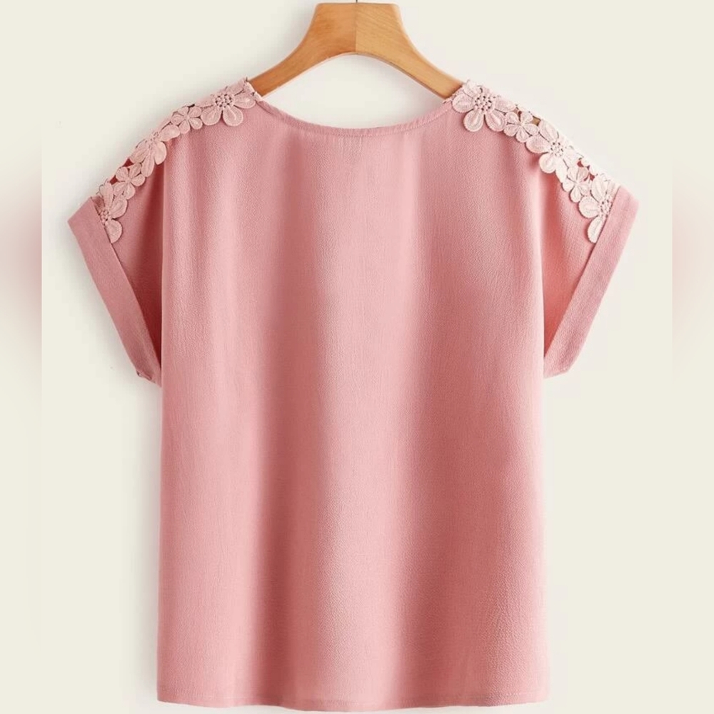 Contrast Lace Solid Blouse - Picture 3 of 6